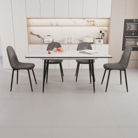 47"-63" extendable MDF modern dining table and chair set, suitable for 2-6 people, white dining table and modern grey round dining chair 4-piece set