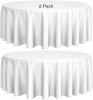 2 Pack White Round Tablecloths 90 Inch [Perfect Size for 30 60 Inch Tables] 200 GSM Premium Quality Textured Washable Polyester Fabric 90 Table Cloth