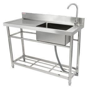 VEVOR Stainless Steel Utility Sink, Free Standing Single Bowl Commercial Kitchen Sink Set w/Workbench