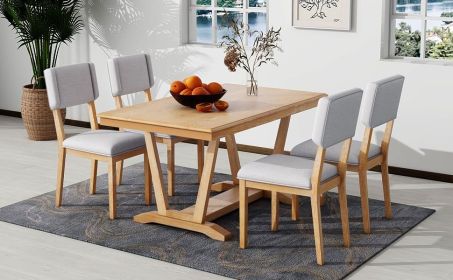 TOPMAX Rustic 5-piece Dining Table Set with 4 Upholstered Chairs, 59-inch Rectangular Dining Table with Trestle Table Base, Naural