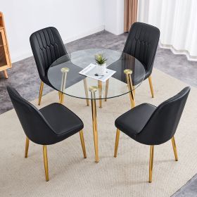 Table and chair set.36 Inch Diameter Modern Luxury Glass Dining Table and Chair Set - Gold Frame