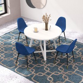 Evatt 5-Piece Round Dining Set, Trestle Round Table with 4 Stylish Chairs, Blue