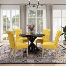 Banff 5-piece Dining Set, Cross-Buck Round Table with 4 Tufted Chairs