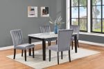 5-Piece Contemporary Dining Set Rectangular Faux Marble Table Top Black Finish Upholstered Chairs Channel Tufting Wooden Solid Wood Dining Room Kitche