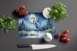 Blue Heron Under the Moonlight Glass Cutting Board Decorative Tempered Glass Kitchen Cutting and Serving Board Large Size Chopping Board