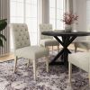 Banff 5-piece Dining Set, Cross-Buck Round Table with 4 Tufted Chairs, TAN