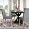 Banff 5-piece Dining Set, Cross-Buck Round Table with 4 Tufted Chairs, Gray