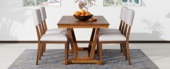 TOPMAX Rustic 5-piece Dining Table Set with 4 Upholstered Chairs, 59-inch Rectangular Dining Table with Trestle Table Base, Walnut