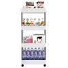 Home kitchen storage shelf, living room dining food shelf, 4 ply wide plastic white household plastic cart with wheels