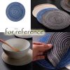 4 Pcs Woven Ramie Placemats Round Placemat Kitchen Accessories Home Decoration Table Mats Teapot Mats 7 inch, Blue