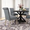 Banff 5-piece Dining Set, Cross-Buck Round Table with 4 Tufted Chairs, Gray