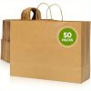 50pcs Kraft Paper Bag With Handle, Kraft-Color Takeaway Bag, Recycled Paper Shopping Bag, Portable Gift Packaging Bag