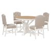 TREXM Functional Furniture Retro Style Dining Table Set with Extendable Table and 4 Upholstered Chairs for Dining Room and Living Room (Oak Natural Wo