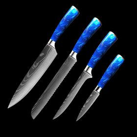 8-inch Chef Knife with Blue Resin Handle (Option: Blue 4piece set)