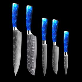 8-inch Chef Knife with Blue Resin Handle (Option: Blue 5piece setB)