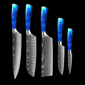 8-inch Chef Knife with Blue Resin Handle (Option: Blue 5piece set)