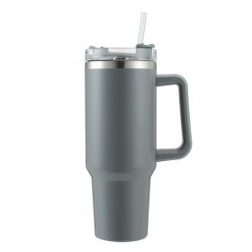 30OZ Straw Coffee Insulation Cup With Handle Portable Car Stainless Steel Water Bottle LargeCapacity Travel BPA Free Thermal Mug (Color: 30oz Grey, Capacity: 1PC)