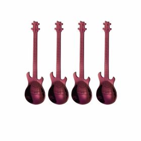 4Pcs Metal Guitar Spoon Flatware Set 18/10 Stainless Steel Guitar Spoons Creative Milk Coffee Spoon Ice Cream Candy Teaspoon (Color: Purple 4 Pcs)