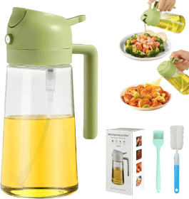 2 In 1 Oil Dispenser And Oil Sprayer, Oil Sprayer for Cooking, Cooking Oil Dispenser Sprayer, Oil Dispenser for Kitchen Spray (Color: Green)