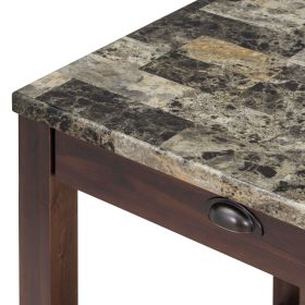 TREXM 3-Piece Modern Faux Marble Versatile Bar Table Set with Storage Drawers and Padded Stools (Color: as Pic)