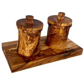 Olive Wood Canisters Set (size: 2-canister set plus base)